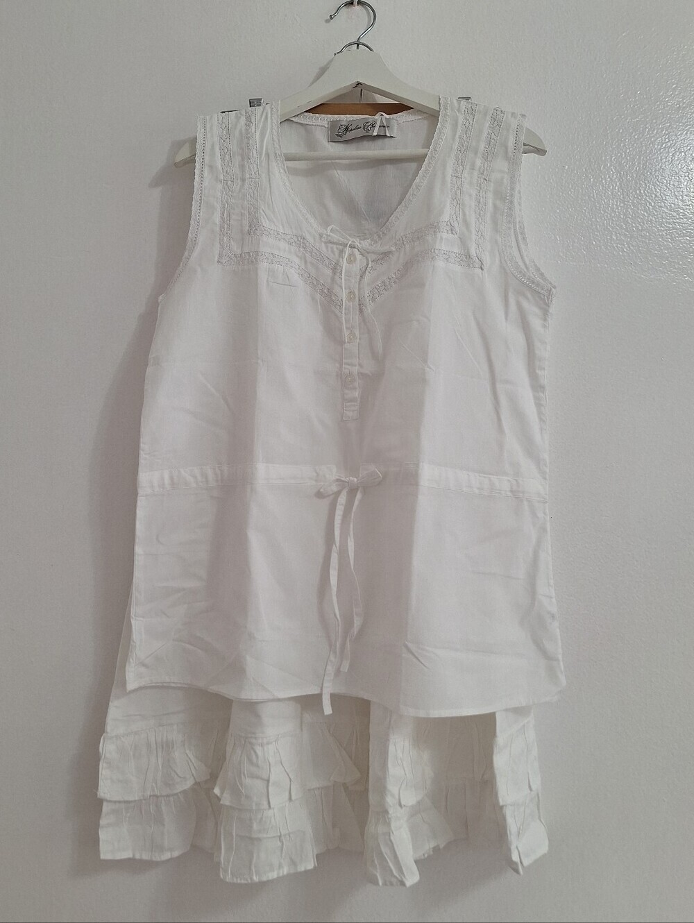 NWT Hopeless Romantic  Vintage White Cotton Sleeveless Skirt Set with Tie Waist
